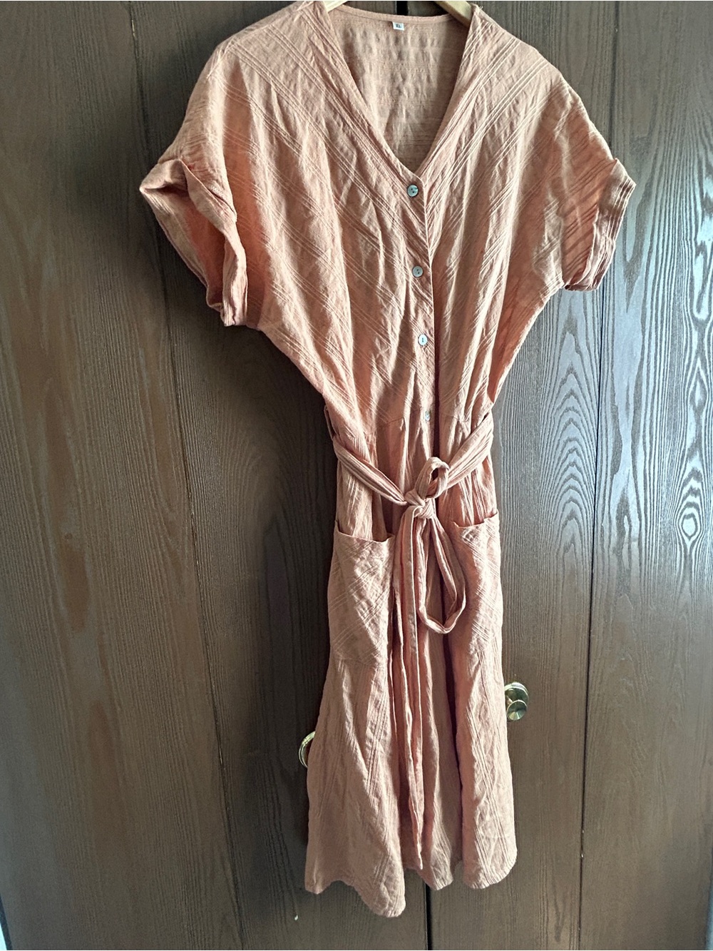 Lightweight V-Neck Button Front Dress in Dusty Peach